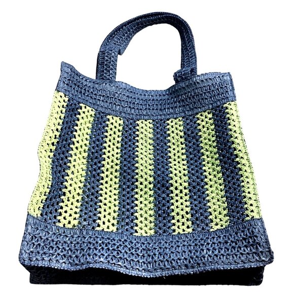 Universal Thread Crochet Woven Handbag Blue Green Tote Single Compartment - Picture 6 of 9